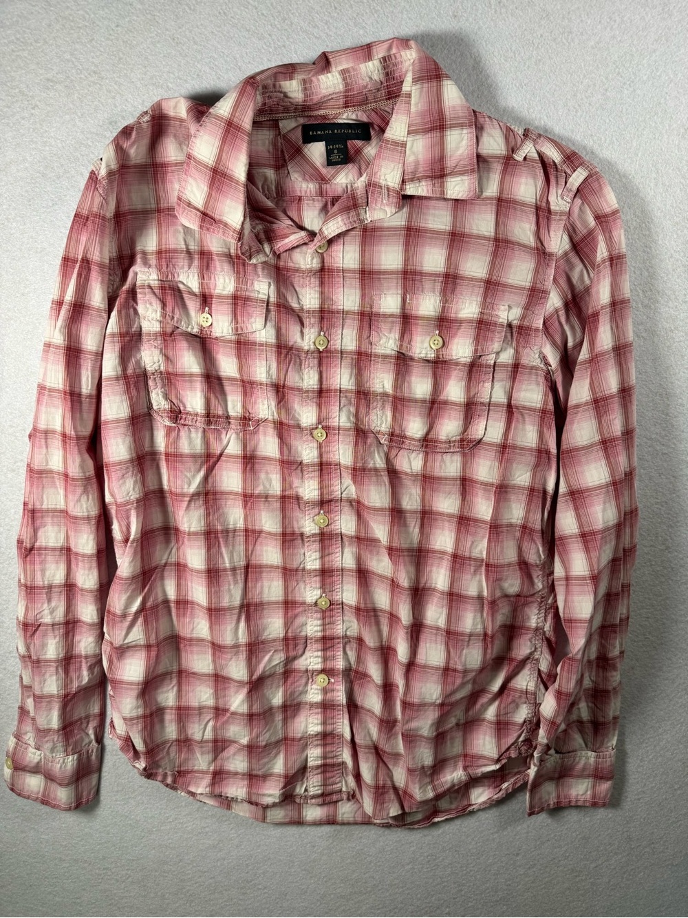 Banana Republic womens Pink and White Plaid Button-Down Shirt